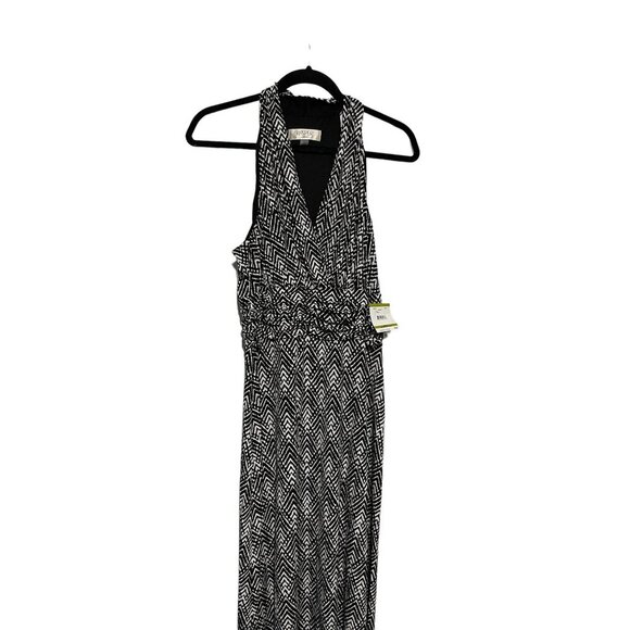Kasper Women's Maxi‎ Dress Sleeveless V-Neck Geometric Black White Size 14 NWT - Picture 2 of 6